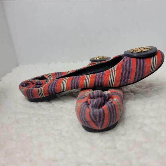 Tory Burch Bauer Reva Womens Ballet Flat Size 7.5 Striped Red Canvas Slip On - Picture 5 of 10
